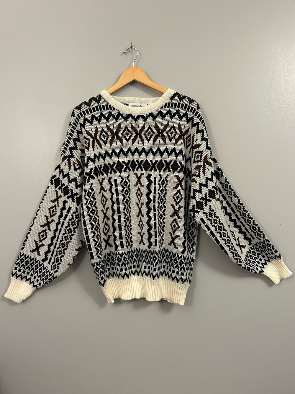 Vintage Jonathan Bryan Cream Black & Brown Geometric Crewneck Sweater